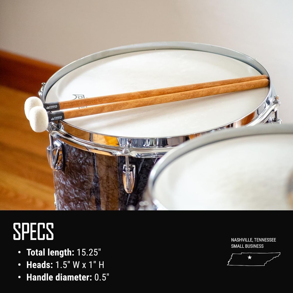 . Timpani Mallets, Medium Felt 15.25" long overall, Off White