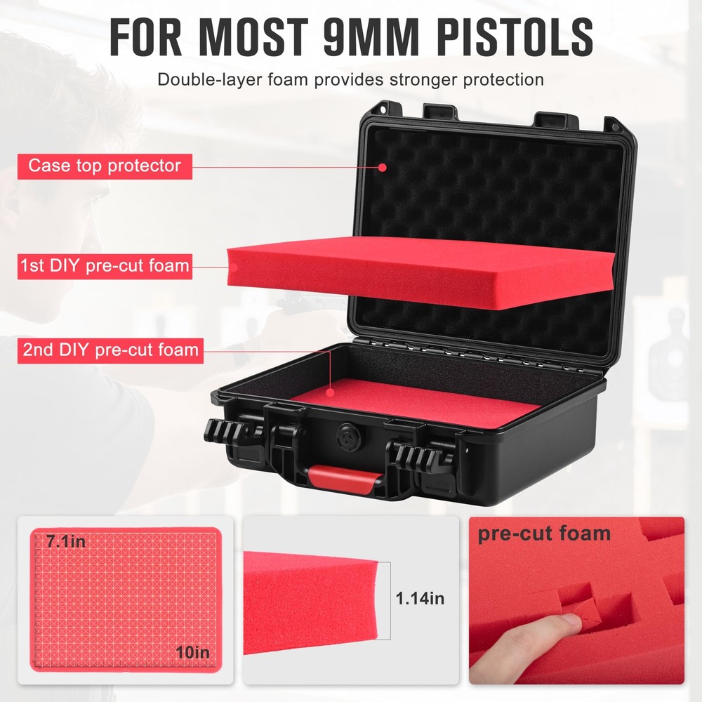 TSA Approved Handgun Case Hard Shell Lockable Waterproof Pistol Case