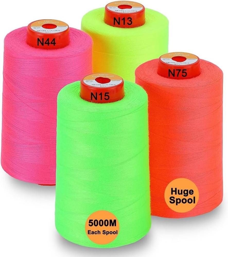 Neon All-Purpose Polyester Thread Pack - 4 Large Cones for Sewing Enthusiasts