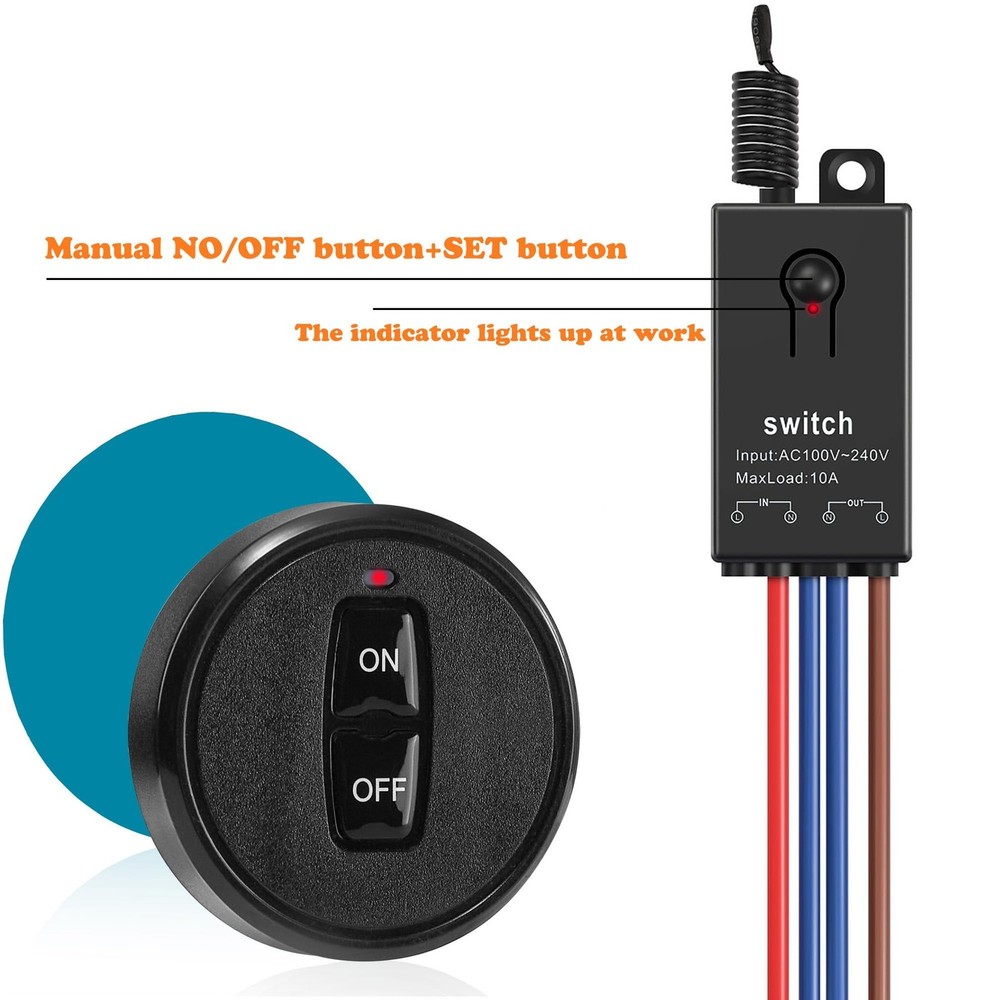 Mini Wireless Light Switch and Receiver kit, No Wiring Mini Remote Switch, No...