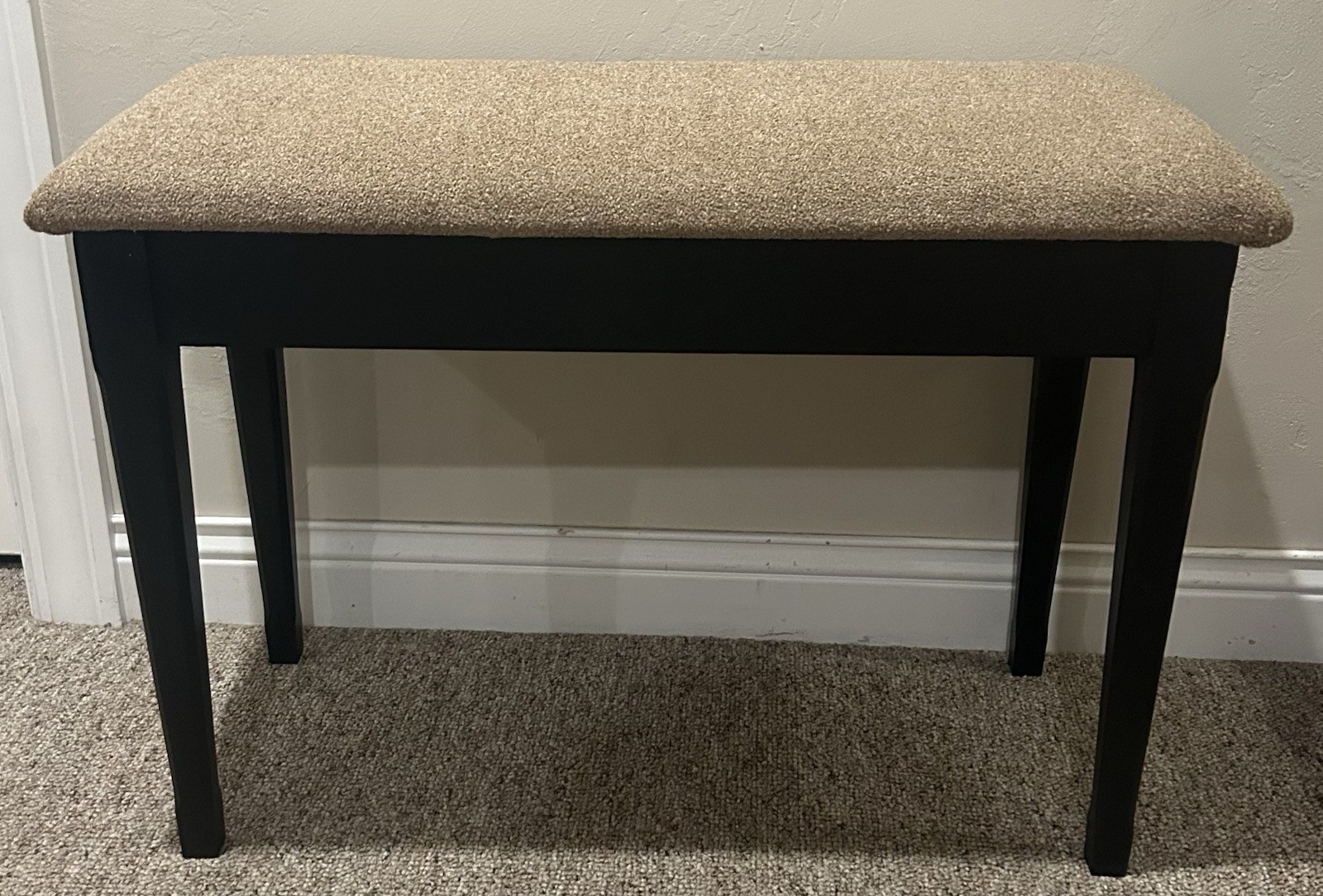 Vintage Black Piano Bench Upholstered with Storage