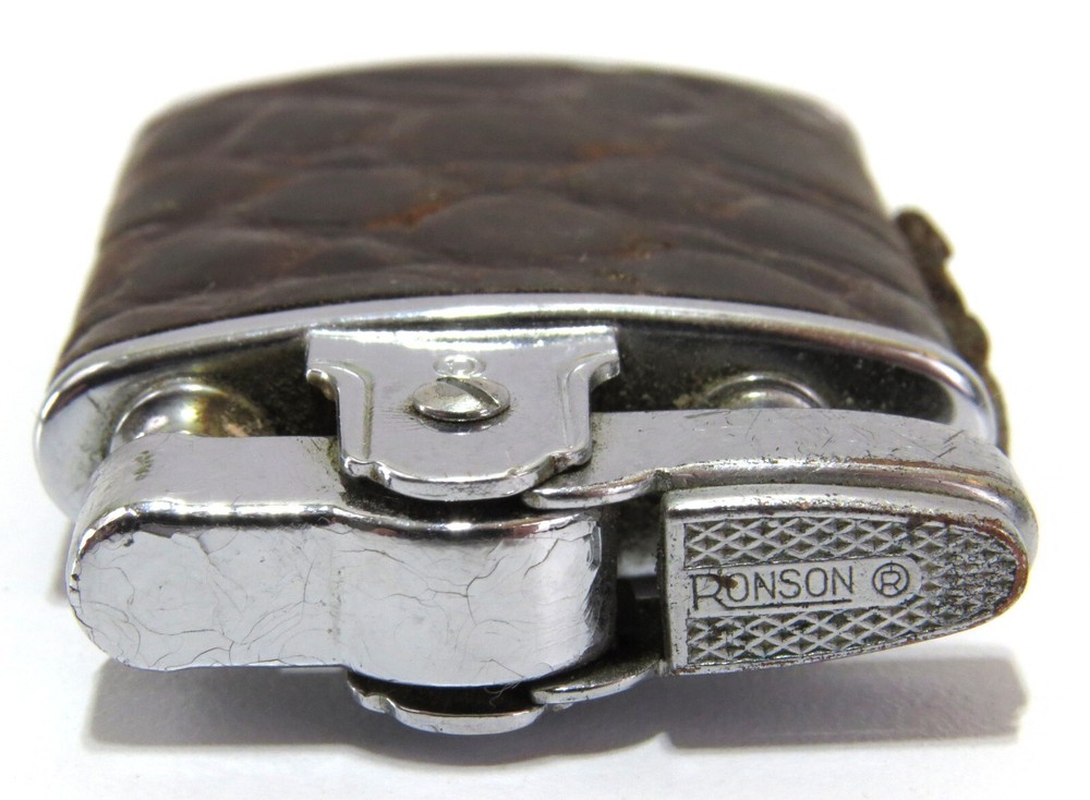 Ronson Princess Leather Wrapped Engraved Push-Button Vintage Cigarette Lighter