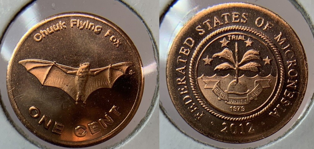 2012  Micronesia 1 cent Chuuk flying fox fruit bat