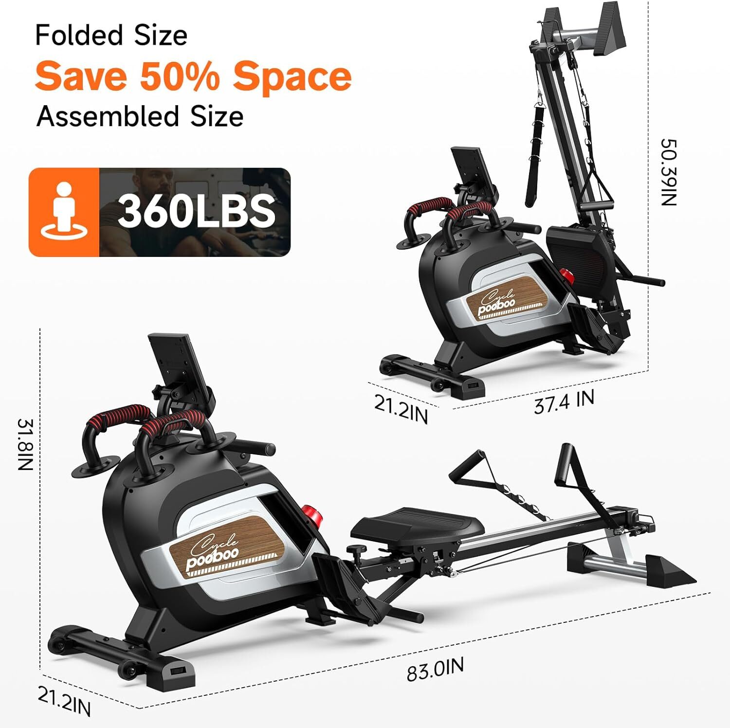 Indoor Magnetic Rowing Machine 14 Levels Quiet Resistance Dual Slide Rail Rower