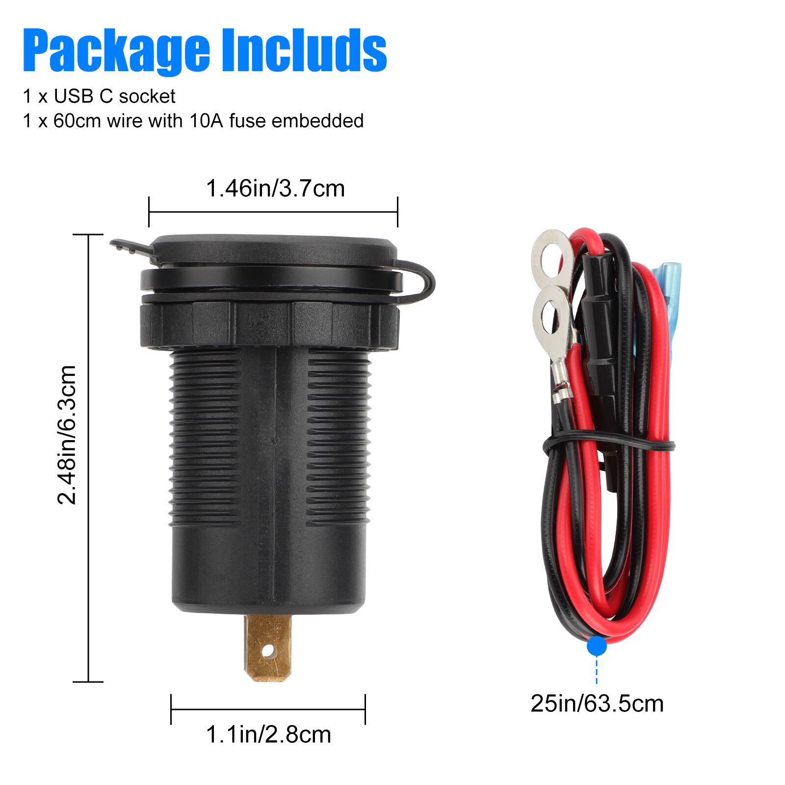 12-24V USB C 3 Port Fast Car Charger PD & QC3.0 Outlet Socket for Boat RV Marine