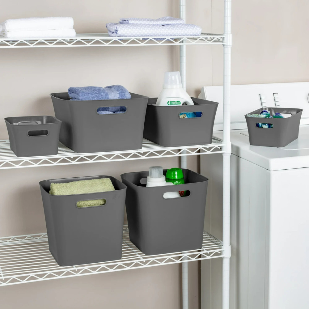 Open Plastic Storage Containers, Versatile Stylish Organizers , Gray 6 Pack