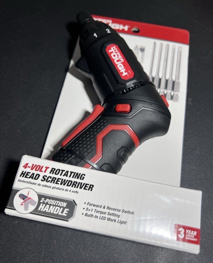 HYPER TOUGH 4V Rotating Head Cordless Screwdriver 2-Position Handle 6062
