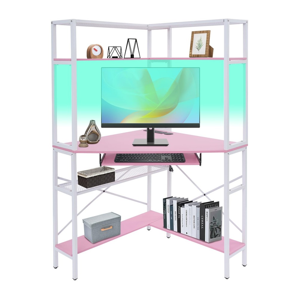Corner Desk, Corner Computer Desk with Power Outlets, Corner Computer Desk