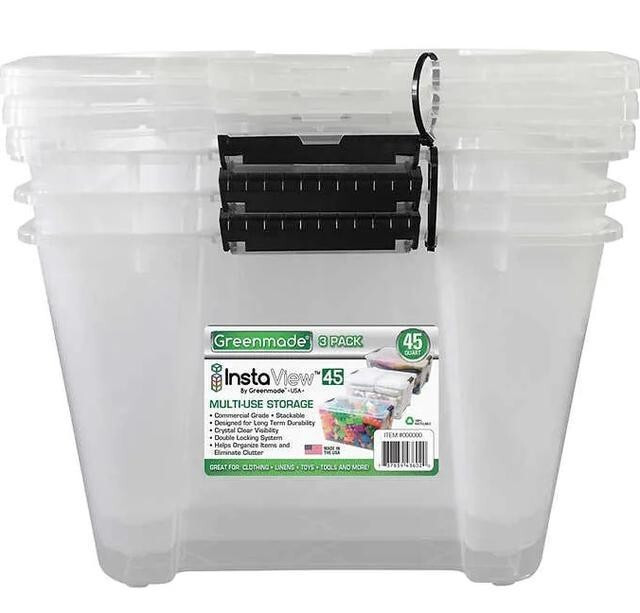 1X Greenmade Instaview 45-Quart Clear  Multi-Use Storage Tote Stackable (3-pack)