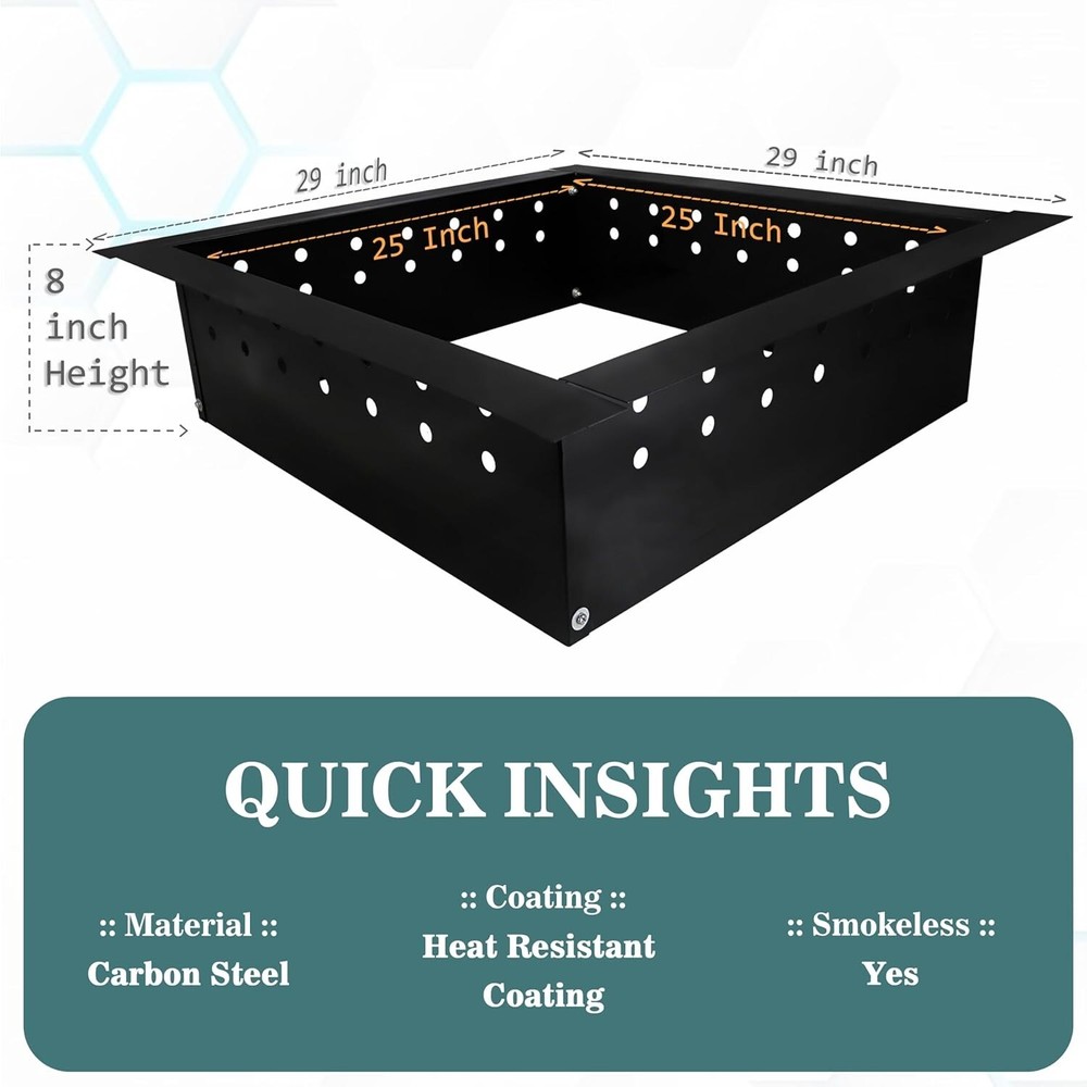 Fire Pit Ring Insert Square 29" OD & 25" ID With Coller Support & Air Vents