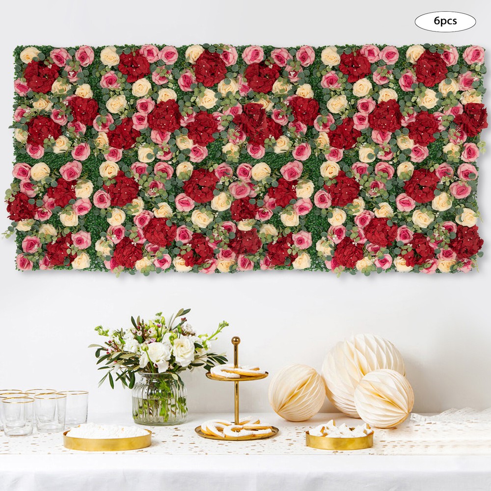 6Pcs Artificial Flower Wall Panel Backdrop Wedding Rose Hydrangea Flower Decor