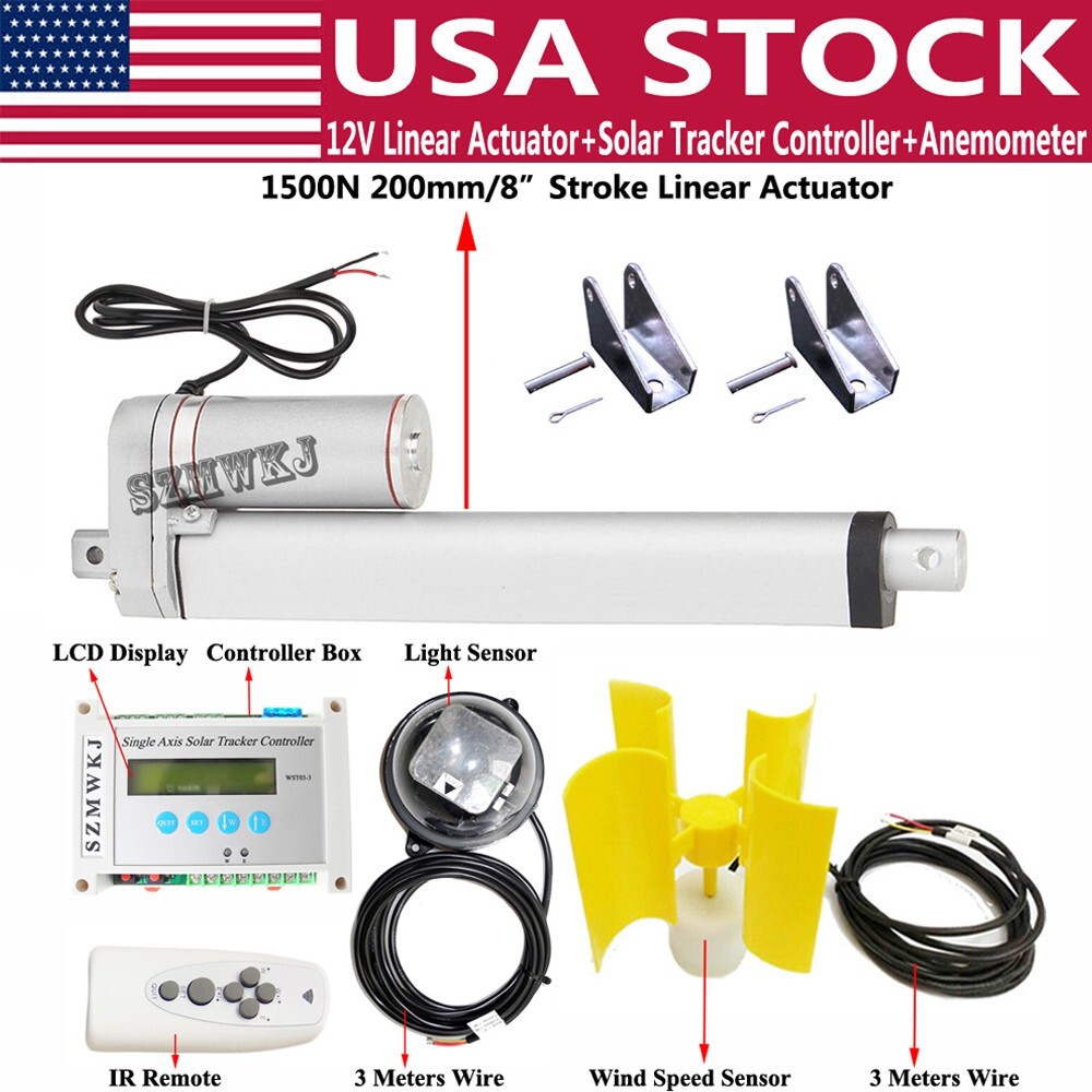 Solar Tracking Tracker Kit -8" DC12V Linear Actuator +LCD Controller +Anemometer