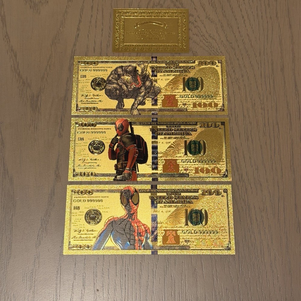 Spider-Man, Daredevil, And Venom 100 Bill Gold plated Banknotes - Authentic Cert