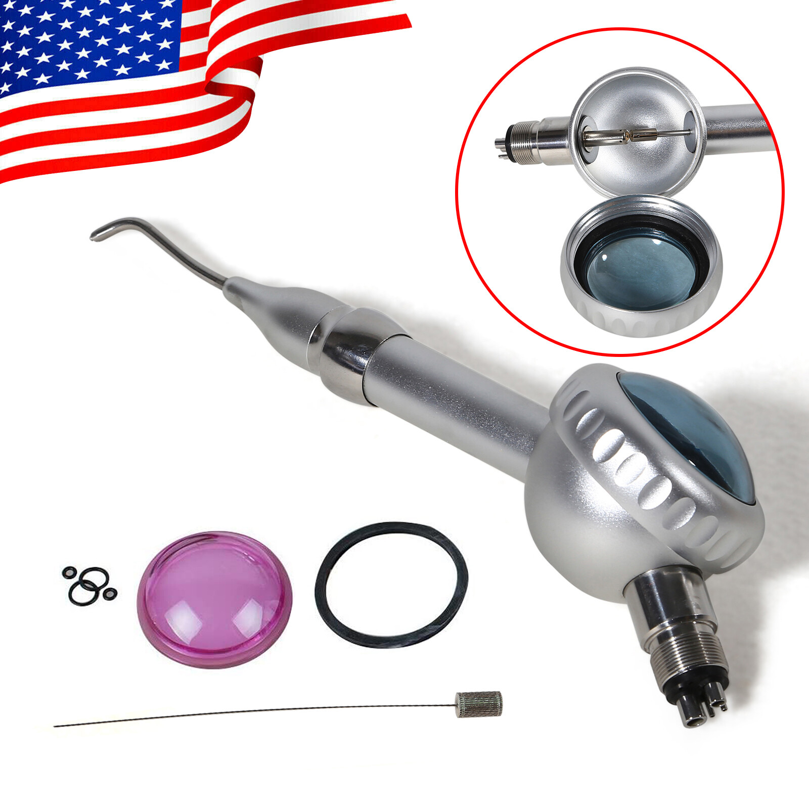 2X Dental Air Polisher Teeth Polishing Handpiece Hygiene Prophy 4 Holes w/ Tips