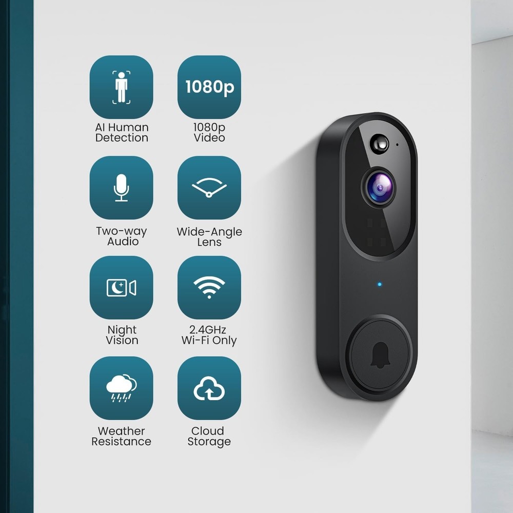 Outdoor Wireless Doorbell Camera with Night Vision & Two-Way Communication