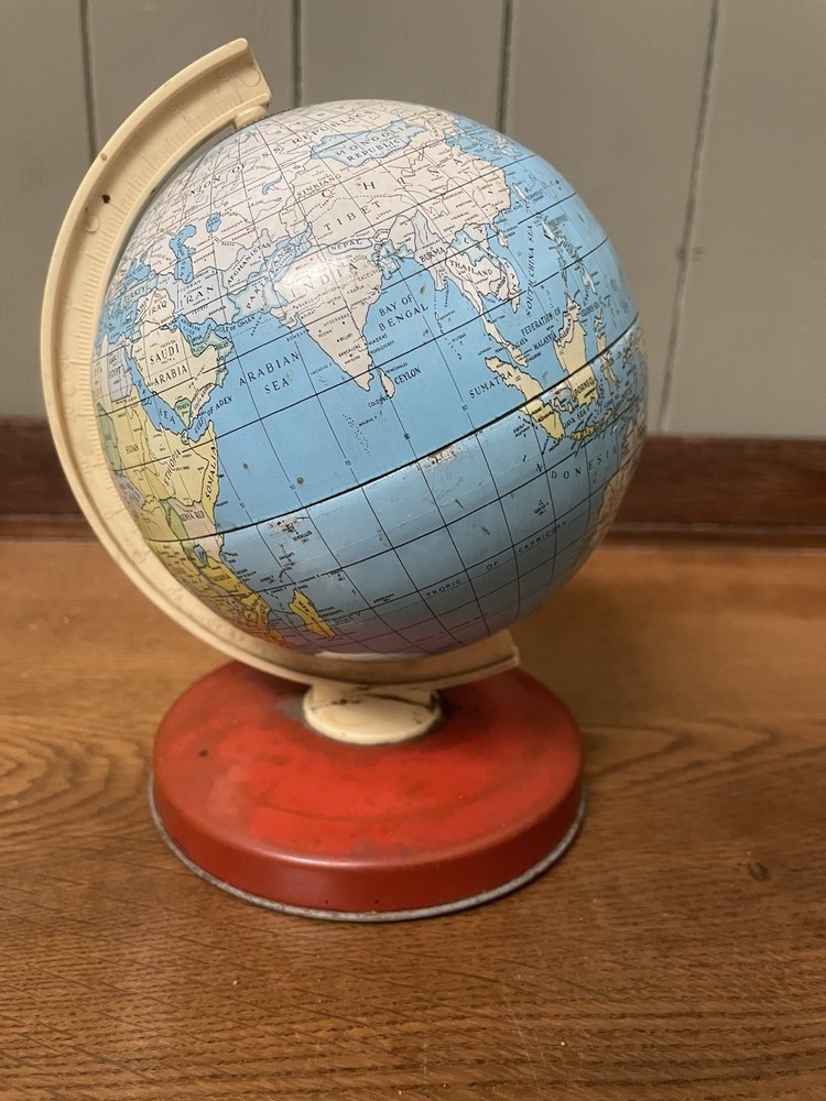 Vintage Terrestrial Tin Globe, 1950s
