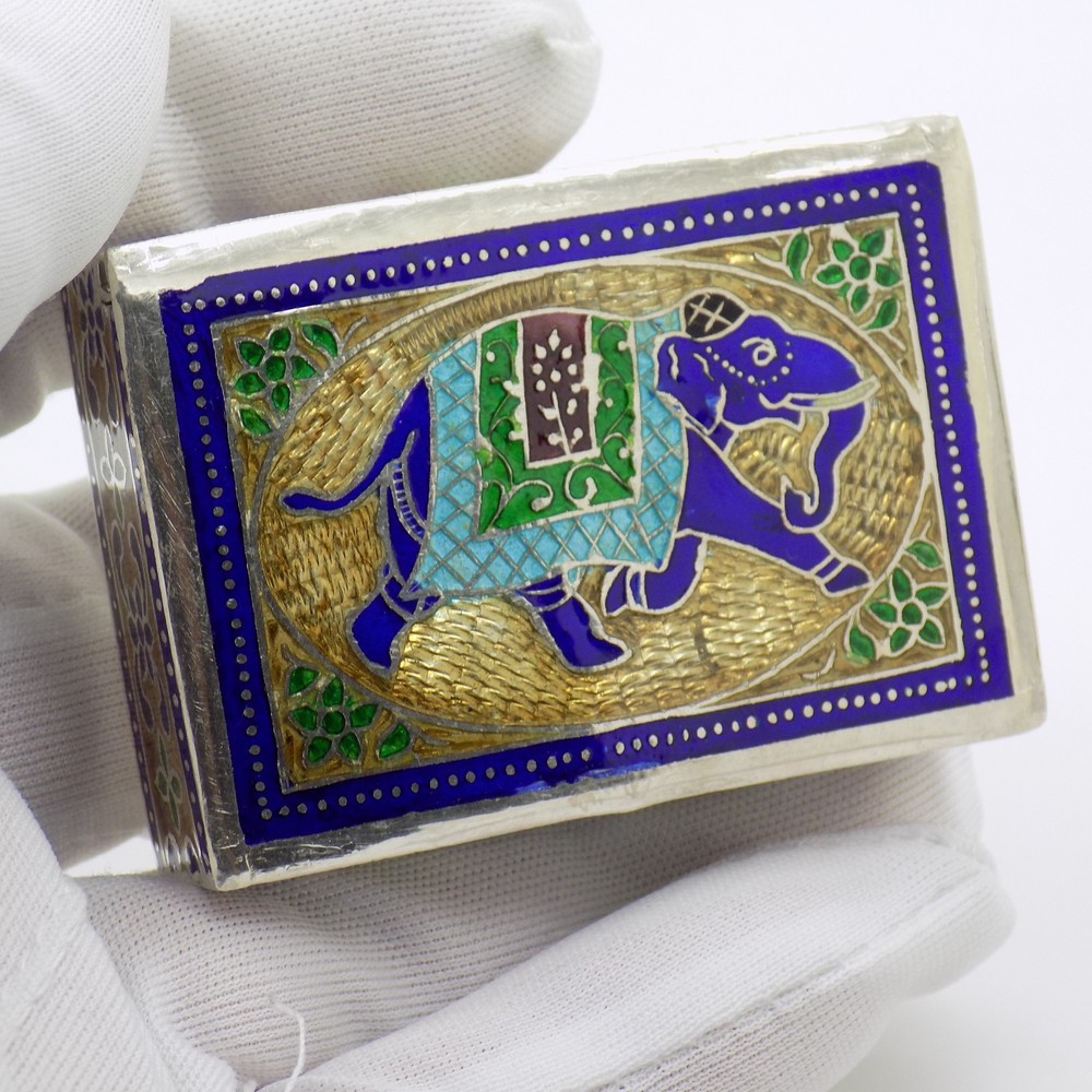 Vintage Handmade Sterling Silver 925 Indian Large Rectangular Pill Snuff Box