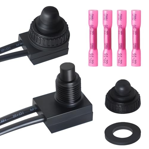 PCS Waterproof Switch 1v, ON/Off SPST Waterproof Push Button Switch 2 Black