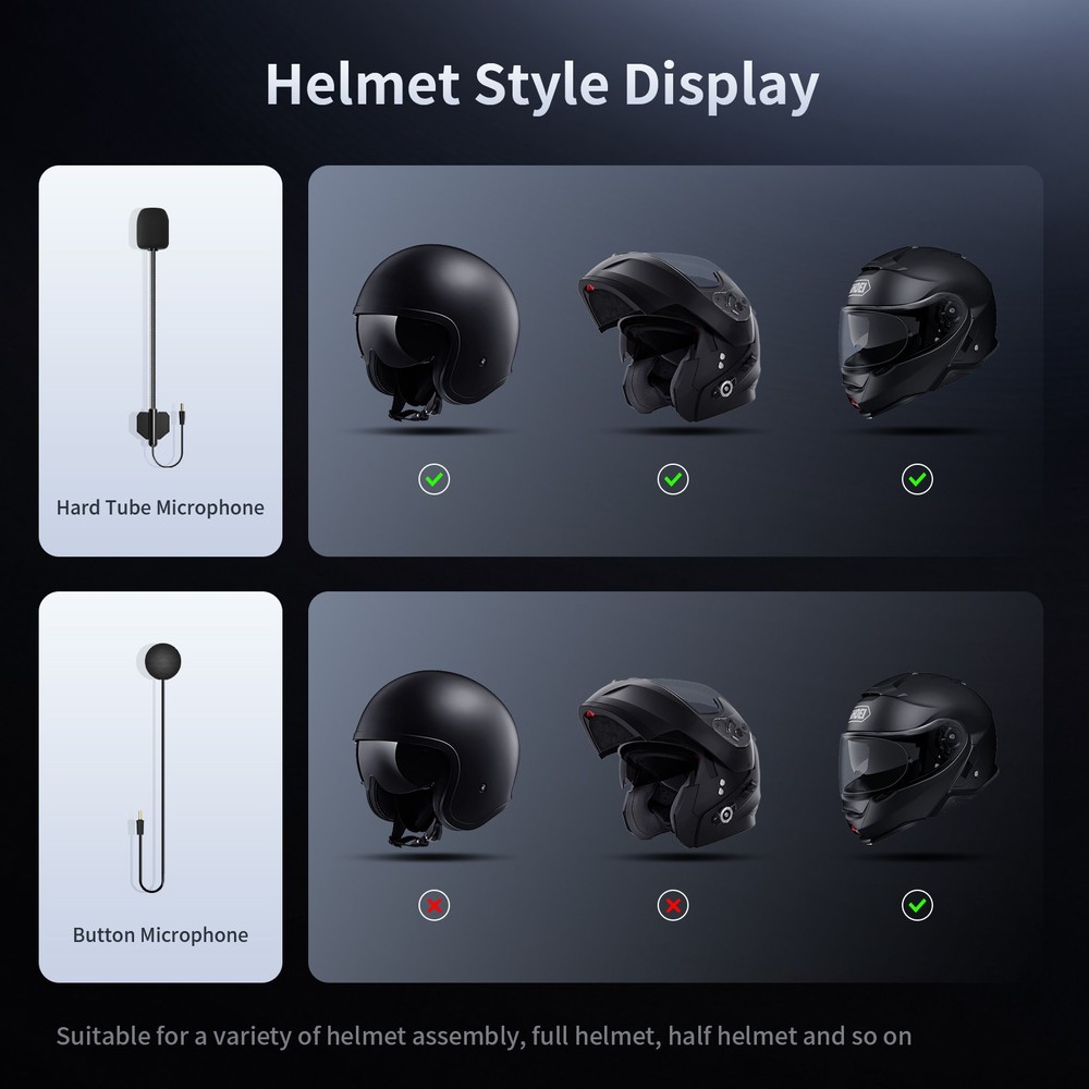 T6 Bluetooth Motorcycle Helmet Intercom 1000m 2-Way Live Headset Intercom