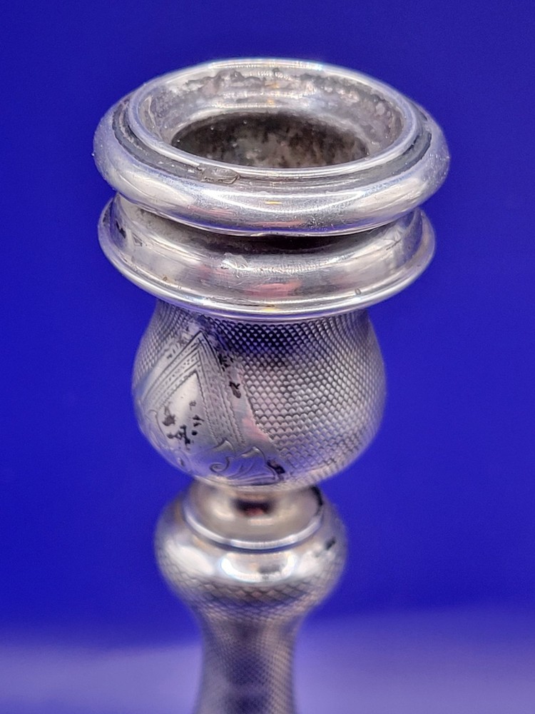 Finnish 13 Loth Silver Engine Turned Candlestick Pair - Approx. 98g Each
