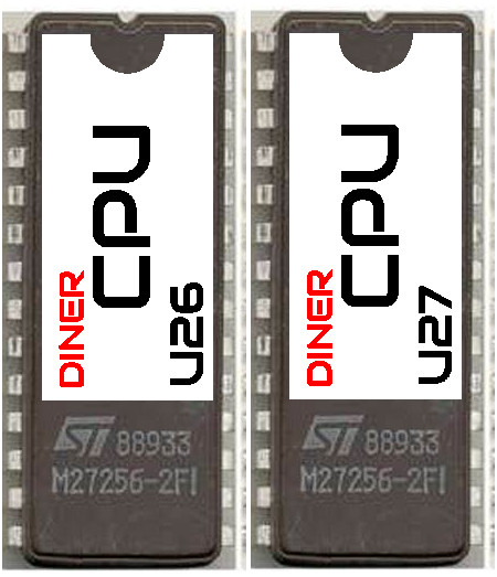 Williams Diner Pinball Machine CPU Complete Rom Set U26 - U27