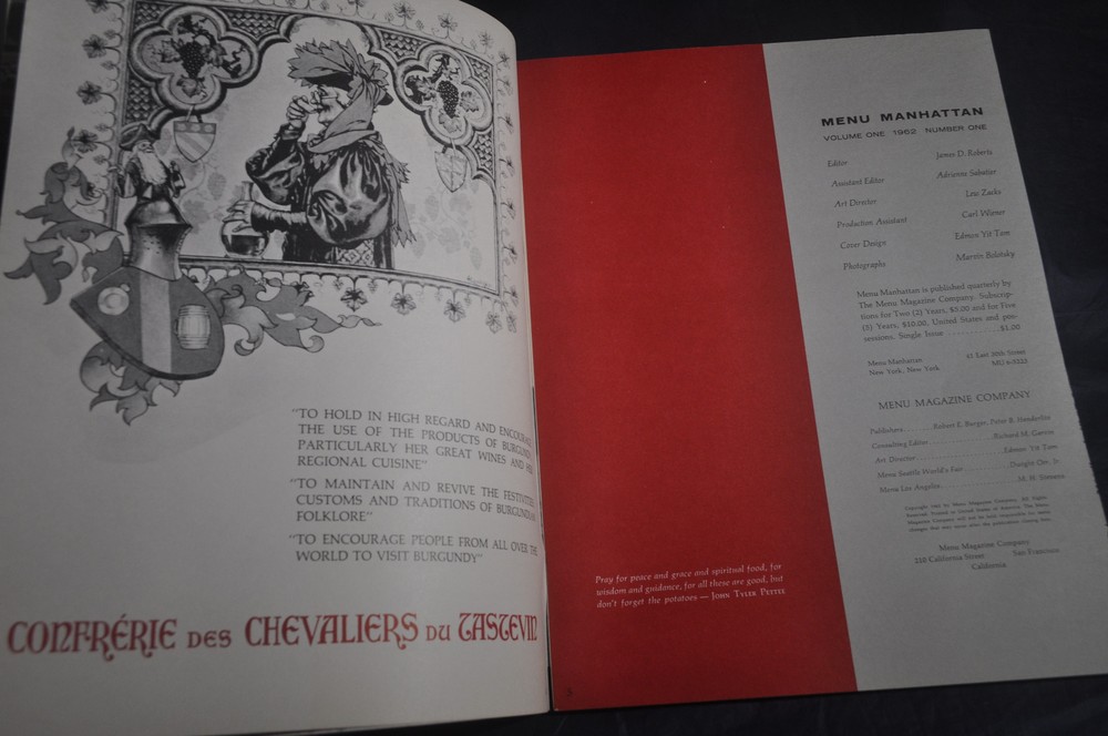 1962 *FIRST* Menu Manhattan Magazine *MAXIMS*