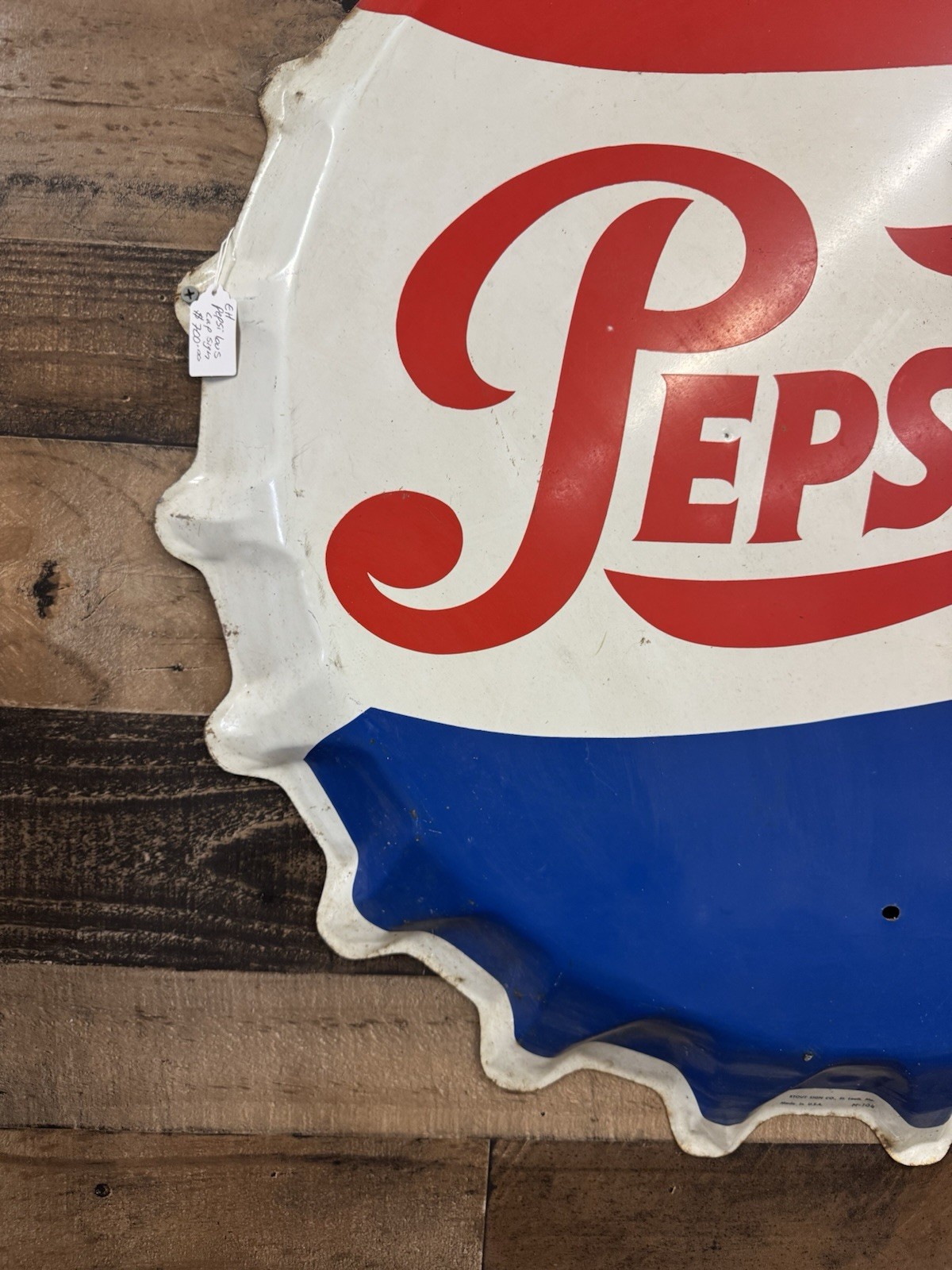 Original 30” Pepsi Bus Sign Metal Single Sided Pepsi Cap Sign