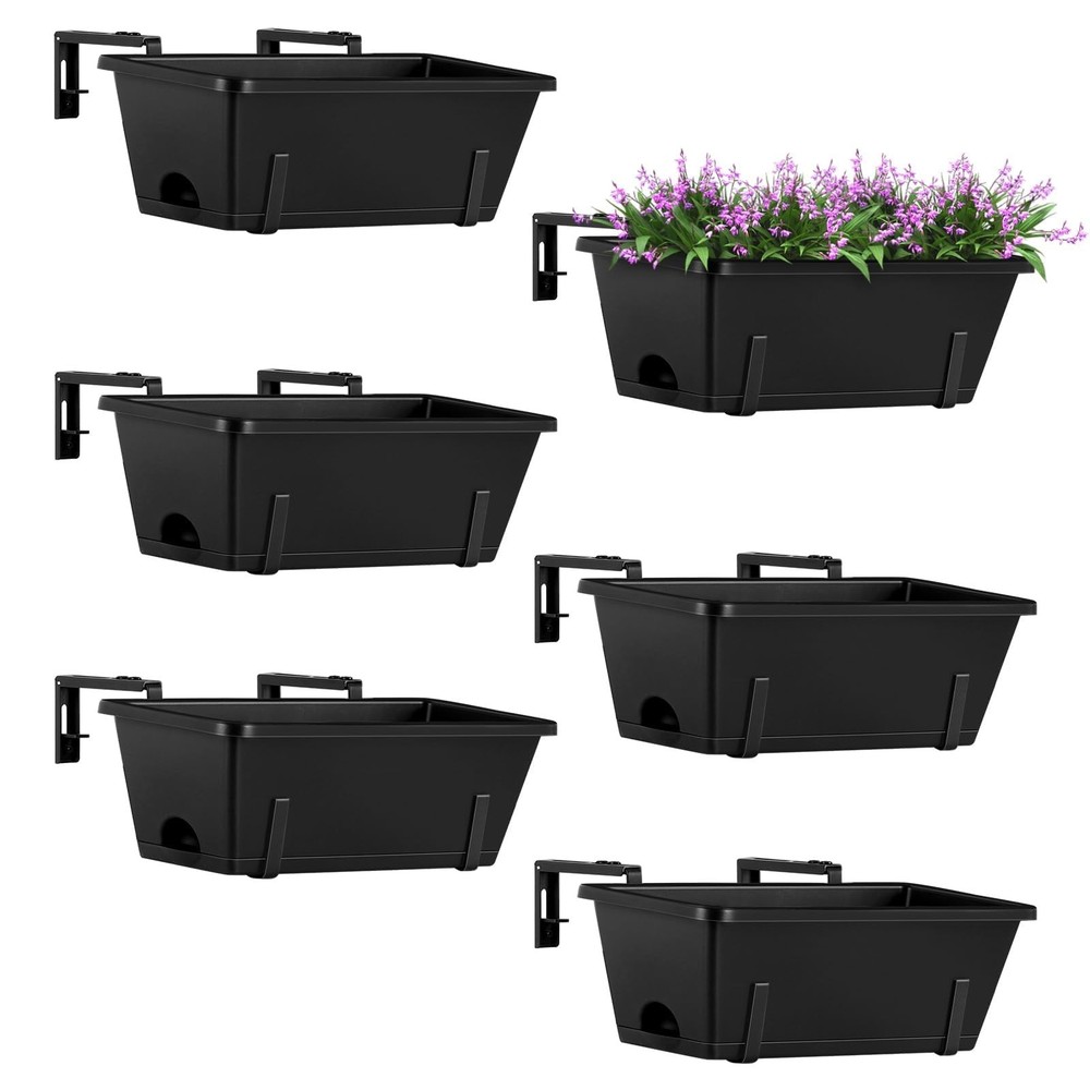 ETELI Railing Planter Hanging and Planter Box Brackets Set 6 Pack Adjustable ...
