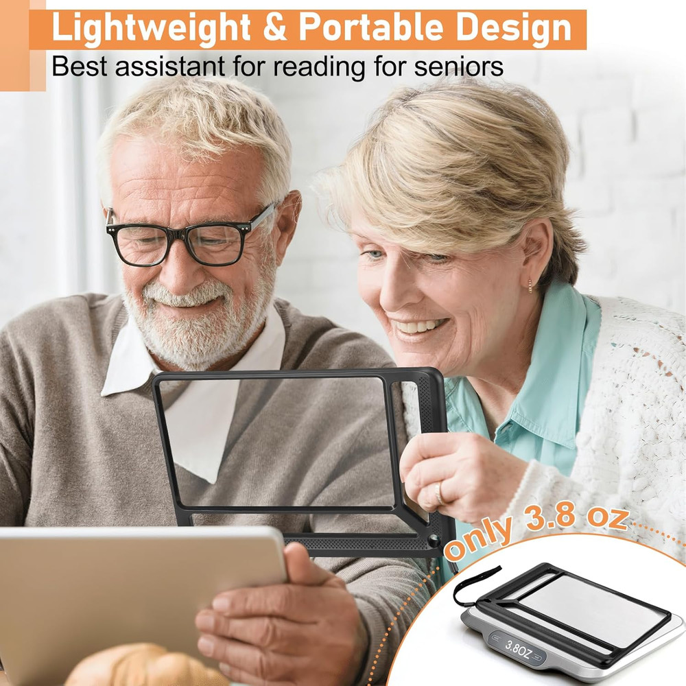 5X Full Page Magnifying Glass for Reading, Lightweight Rectangular Magnifier Pro