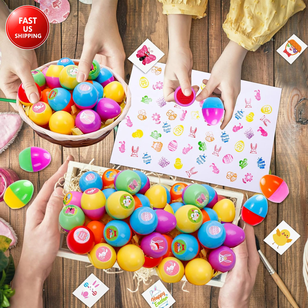 24Pcs Easter Egg Stampers Prefilled Easter Egg Stamps with 24Pcs Easter Stickers