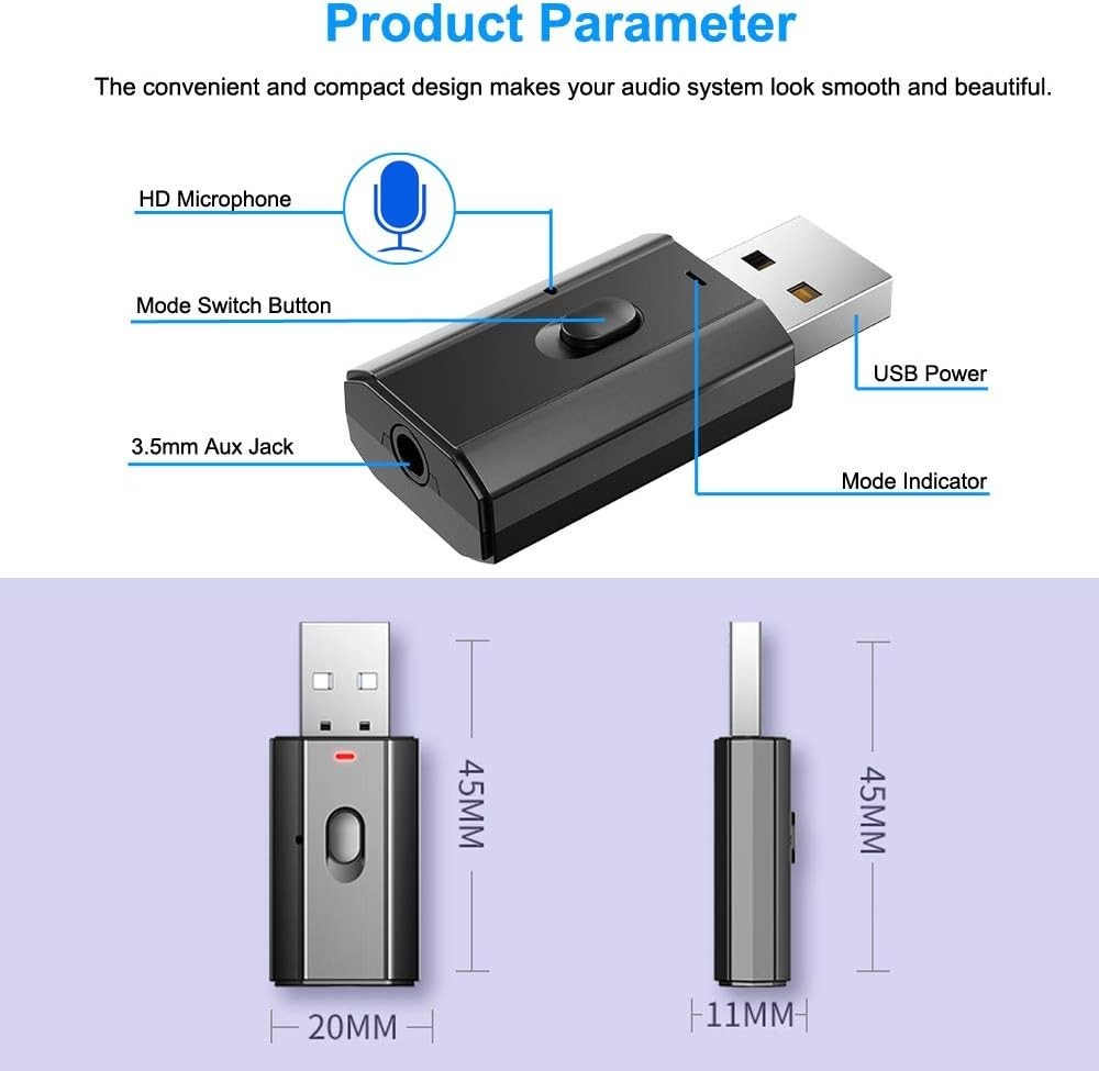 2-in-1 Bluetooth 5.0 Transmitter & Receiver with Built-in Mic - Wireless Freedom
