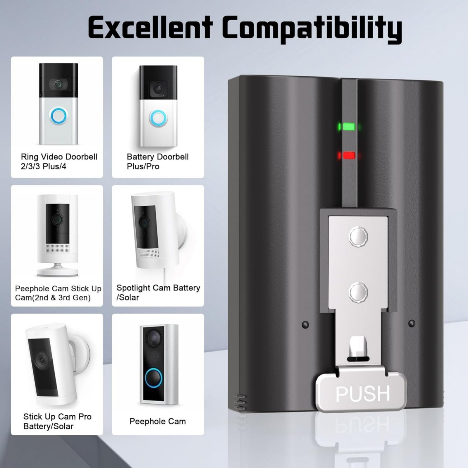 2 Pack 7200mAh Rechargeable Battery and Charger Station for Ring Doorbell 2/3/4