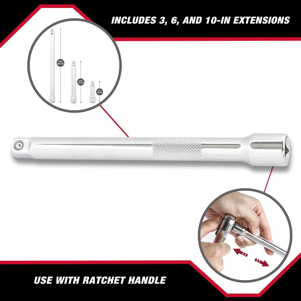 Hyper Tough 3/8-inch Socket Extension Set, 3-Sizes, Model 5807