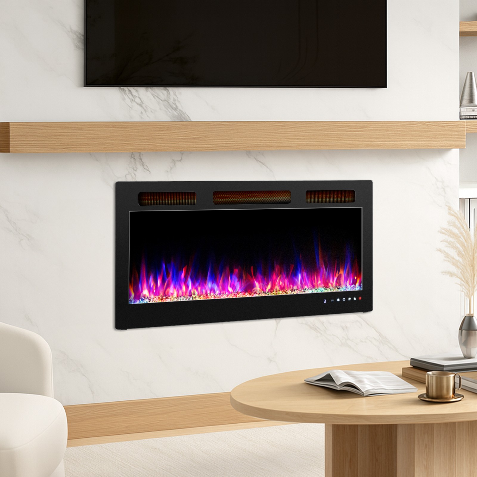 42'' WIFI Electric Fireplace 1500W Wall Mounted & Recessed Fireplace Heater