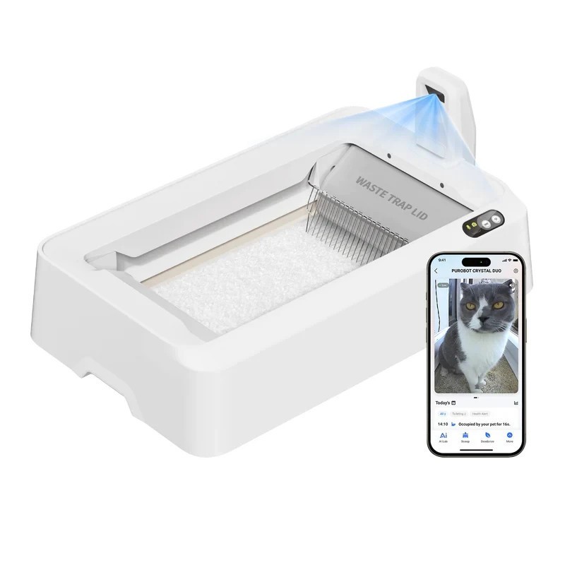 Purobot Crystal Duo Automatic Cat Litter Box with Camera
