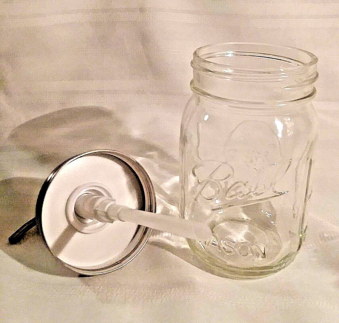 SOAP Pump DISPENSER ~ BALL Mason Jar ~ STAINLESS STEEL Gift ~ PINK PURPLE GLASS