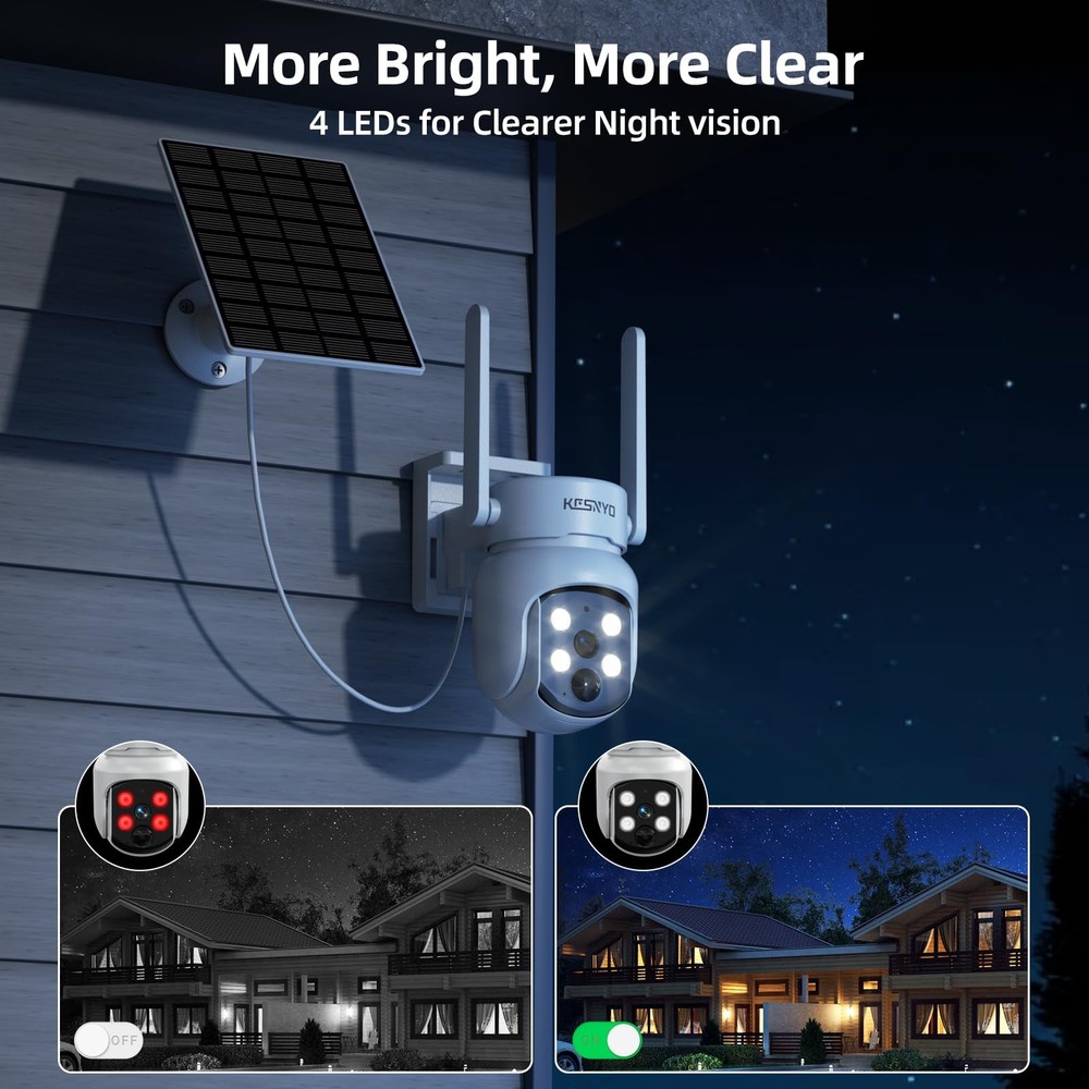 4MP Solar Security Camera, WiFi Camera for Home Security System, Battery Powe...