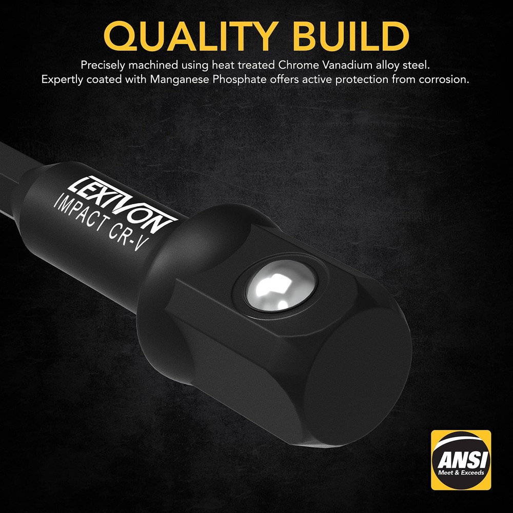 LEXIVON Impact Grade Socket Adapter Set, 3" Extension Bit, Black