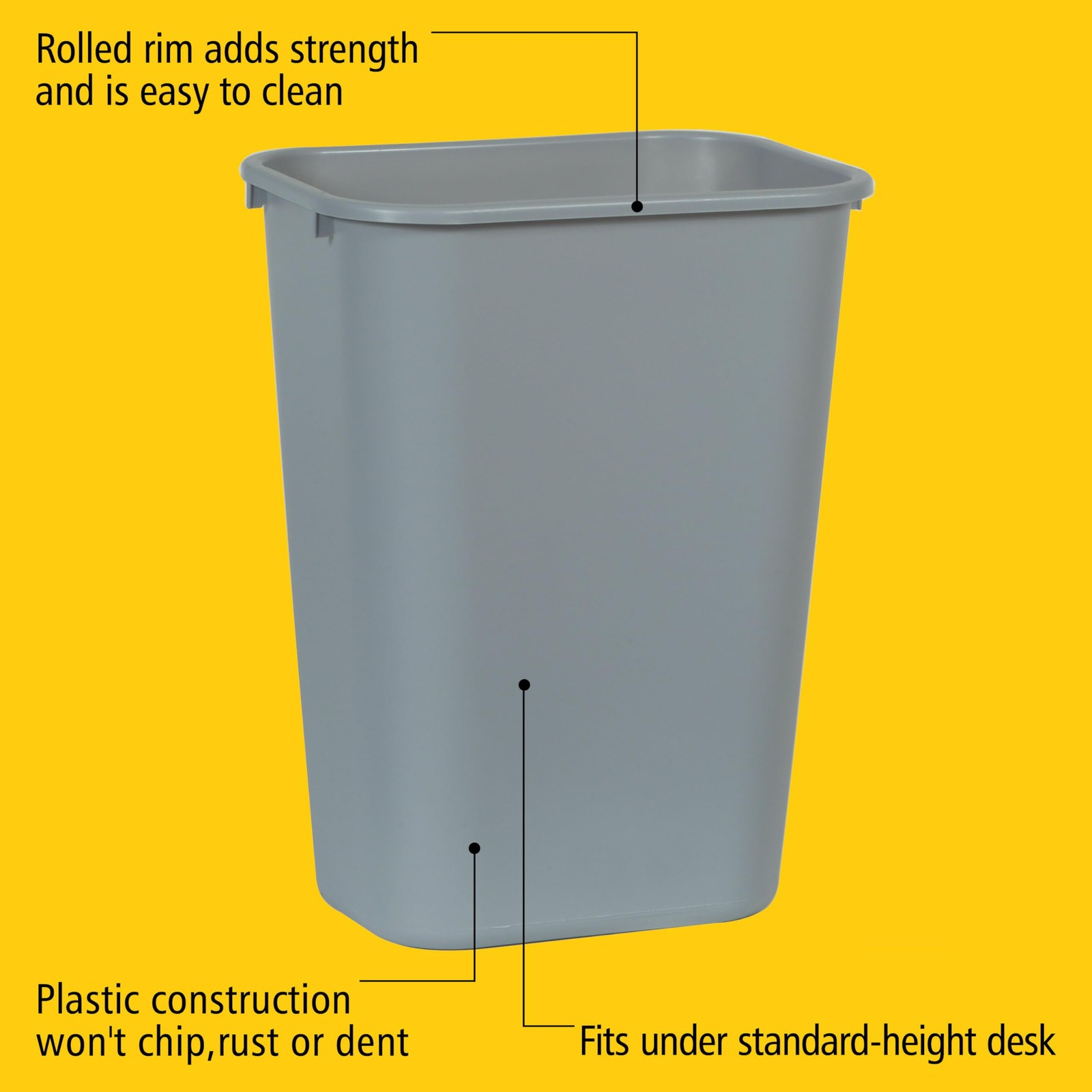 Deskside Wastebasket/Trash Can, 10.25-Gallon/41-Quart, Gray, Plastic, Garbage...