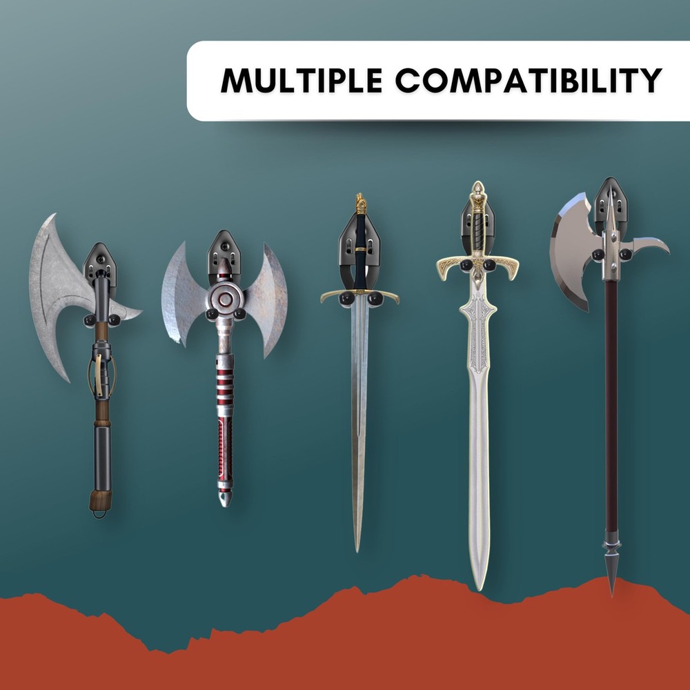 2x Vertical Sword Mount - Dagger Display Wall Hanger - Adjustable Multifuncti...