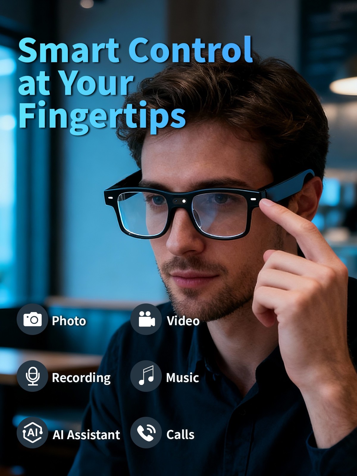 AI Smart Glasses with Interchangeable Lenses HD Camera Bluetooth for iOS Android