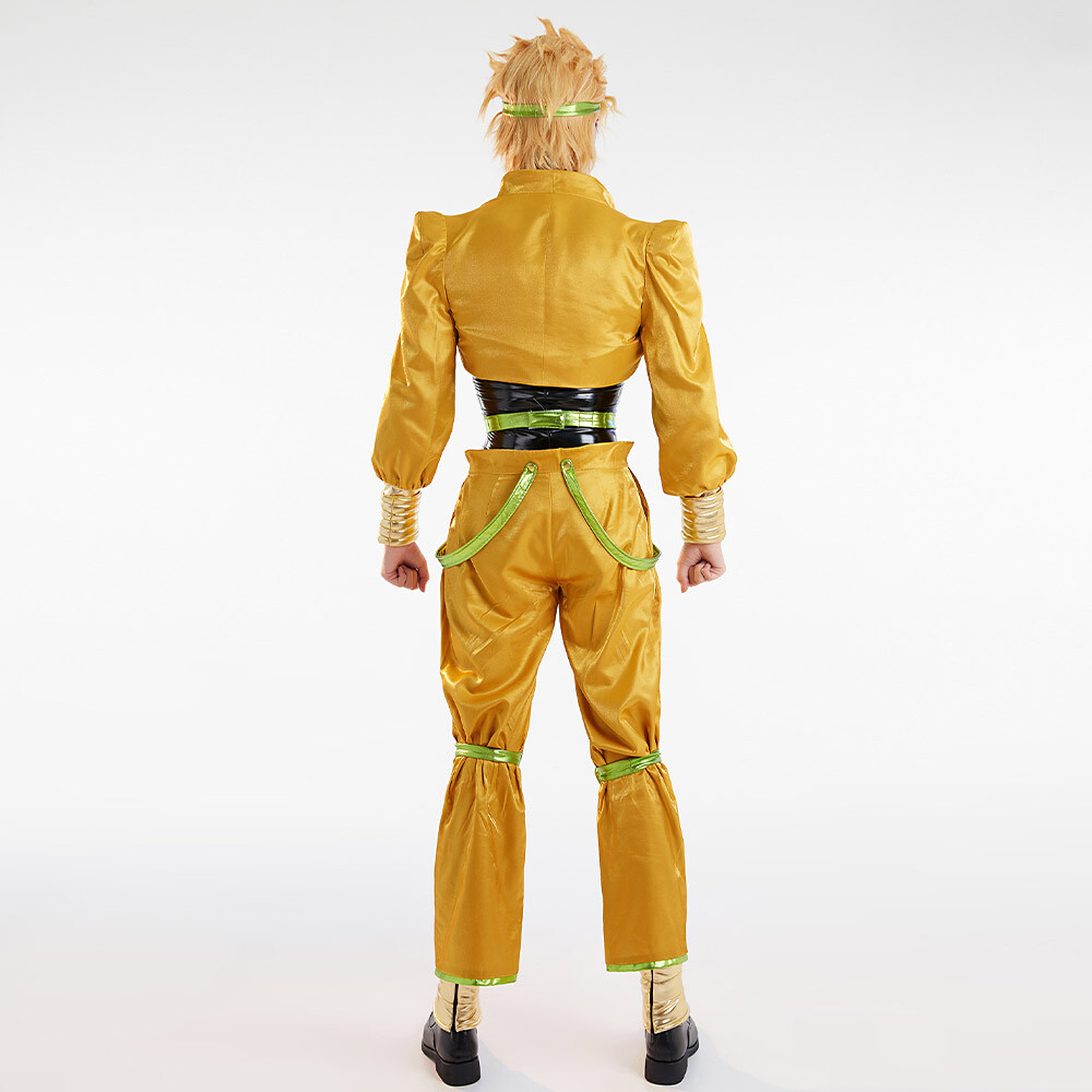 Unisex Full Set Yellow and Black Dio Cosplay Costume with Headdress and Bracers