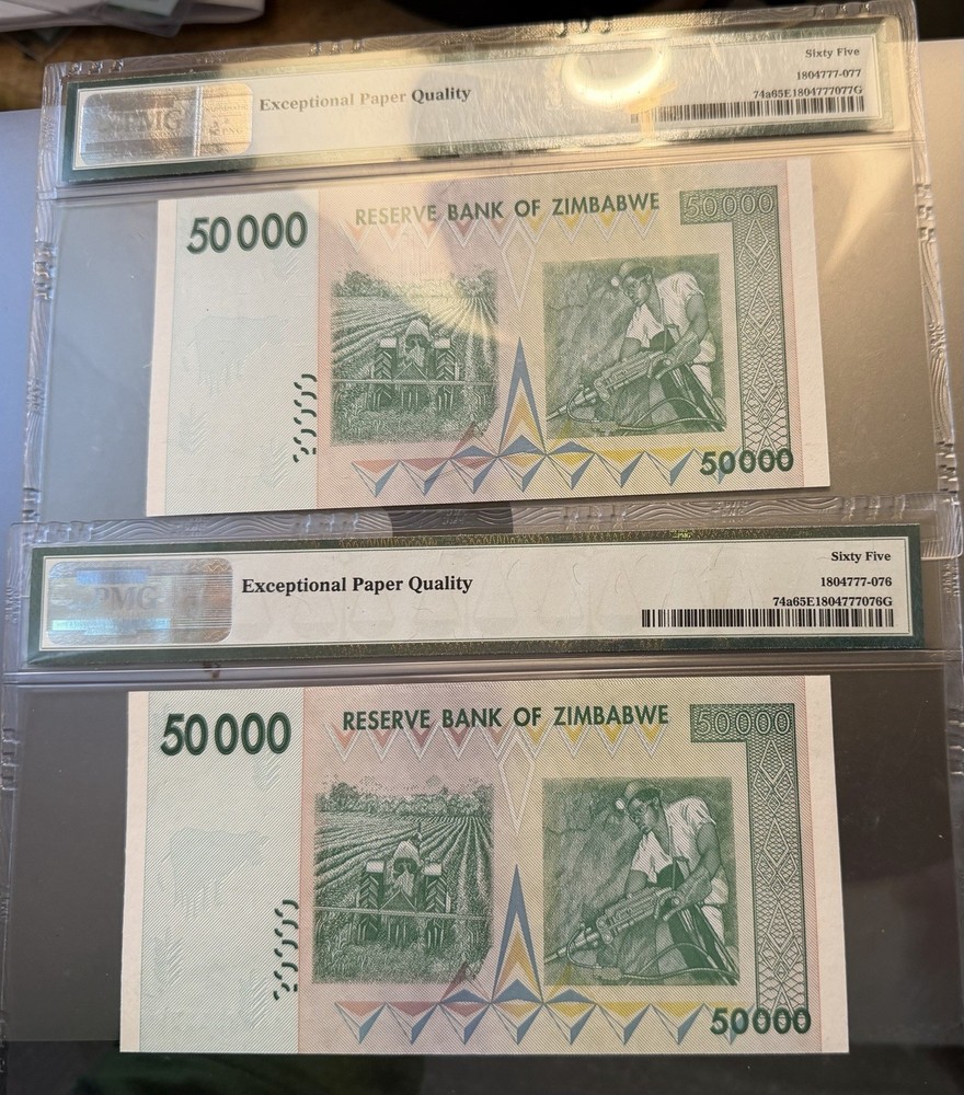 ✨ Zimbabwe 2008 50,000 Dollars — Gem Uncirculated Sequential Pair ✨