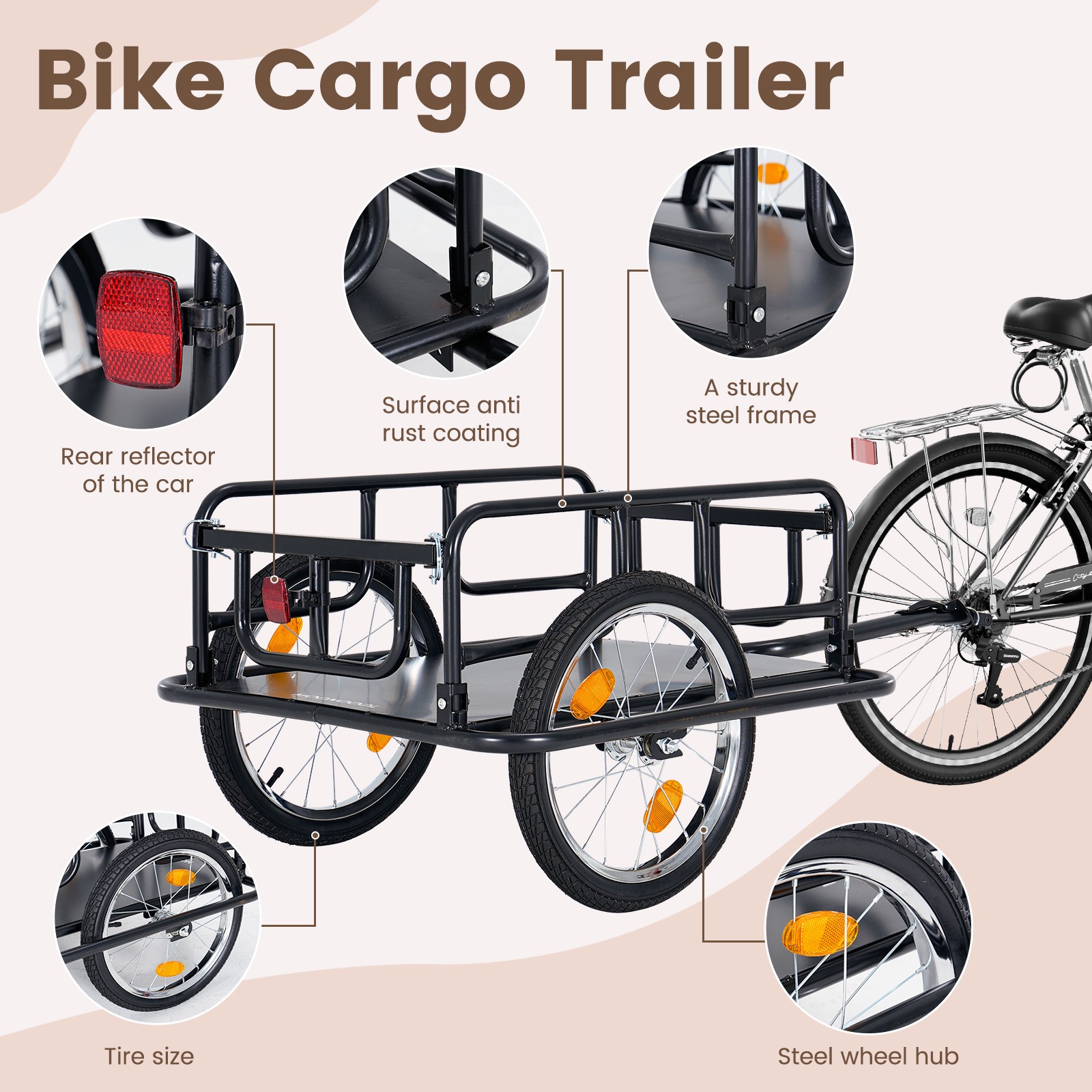 MOONCOOL Bike Cargo Trailer Bicycle Carrier Storage Cart 176 lbs Load Capacity
