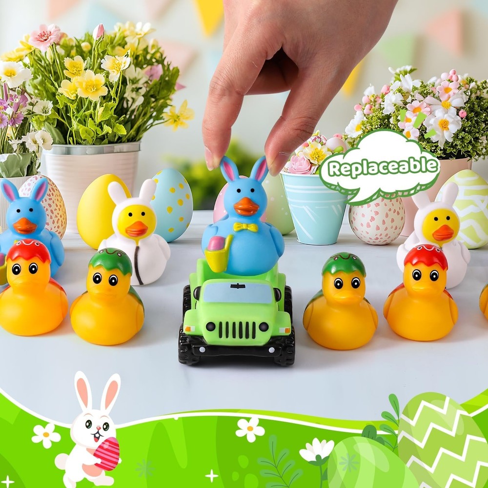 24 Pcs Easter Rubber Ducks for Jeeps, Easter Basket Stuffers Easter Egg Fille...