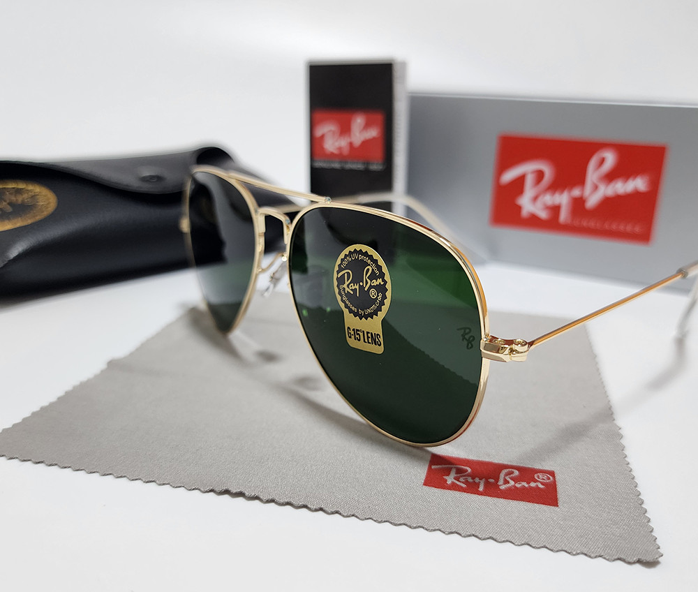 Ray-Ban RB3025 Aviator Sunglasses Gold Frame Glass Green Lens 58mm US Warehouse