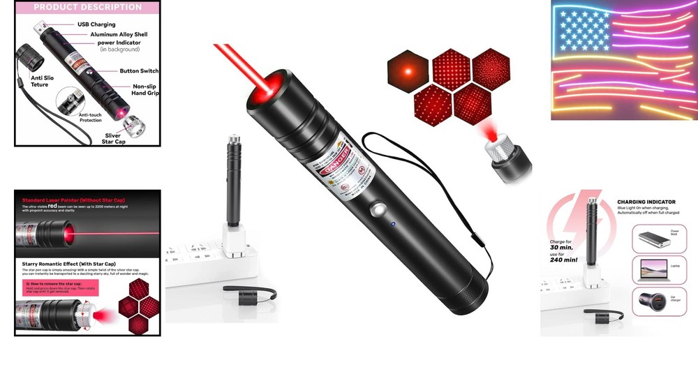 Red Laser Pointer USB Charging Office Teaching Flashlight Laser Pointer Cat T...
