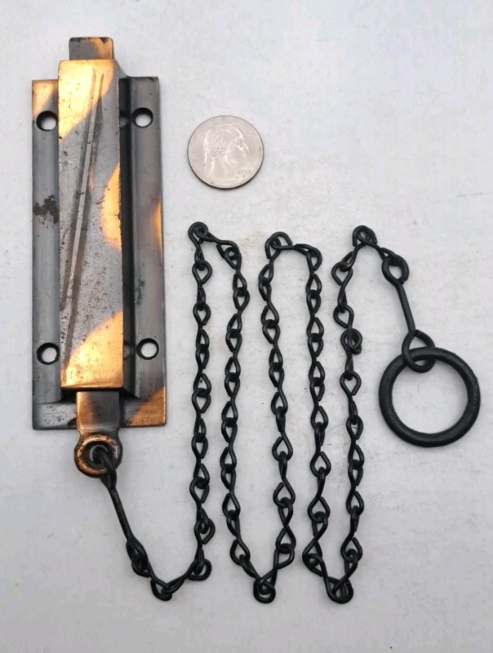 Antique Spring Loaded Latch Chain Pull Japanned Surface Mount Door Hardware