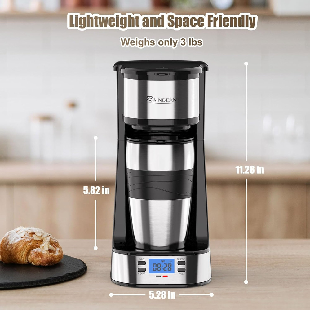 RAINBEAN Single Serve Coffee Maker, Programable Single-Serve Brewers, Timer Auto