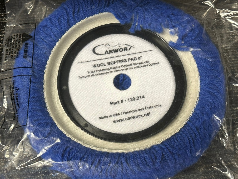 (2) CARWORX Buffing Compound Pad Wool 8" Diameter Cutting Pad Hook & Loop Lot